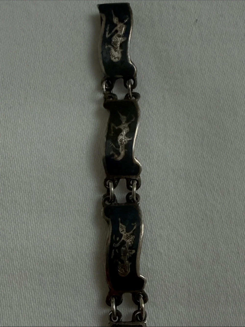Siam Sterling Silver dancer black enamel Link Bracelet